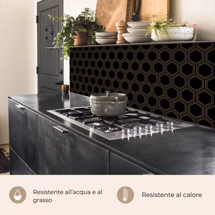 Schienale cucina - Nero - Oro - Esagono — 5