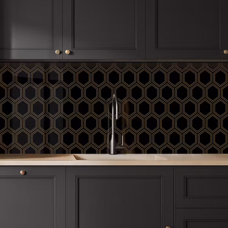 Schienale cucina - Nero - Oro - Esagono — 6