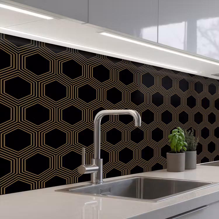 Schienale cucina - Parallelo - Oro - Nero - Motivo ad alveare — 2