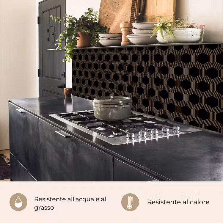 Schienale cucina - Parallelo - Oro - Nero - Motivo ad alveare — 5