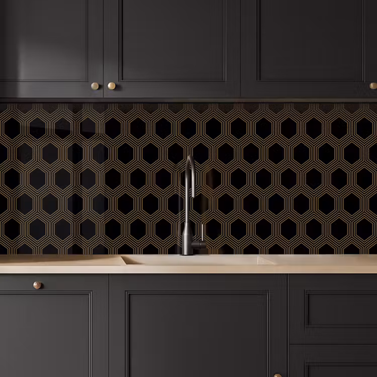 Schienale cucina - Parallelo - Oro - Nero - Motivo ad alveare — 6