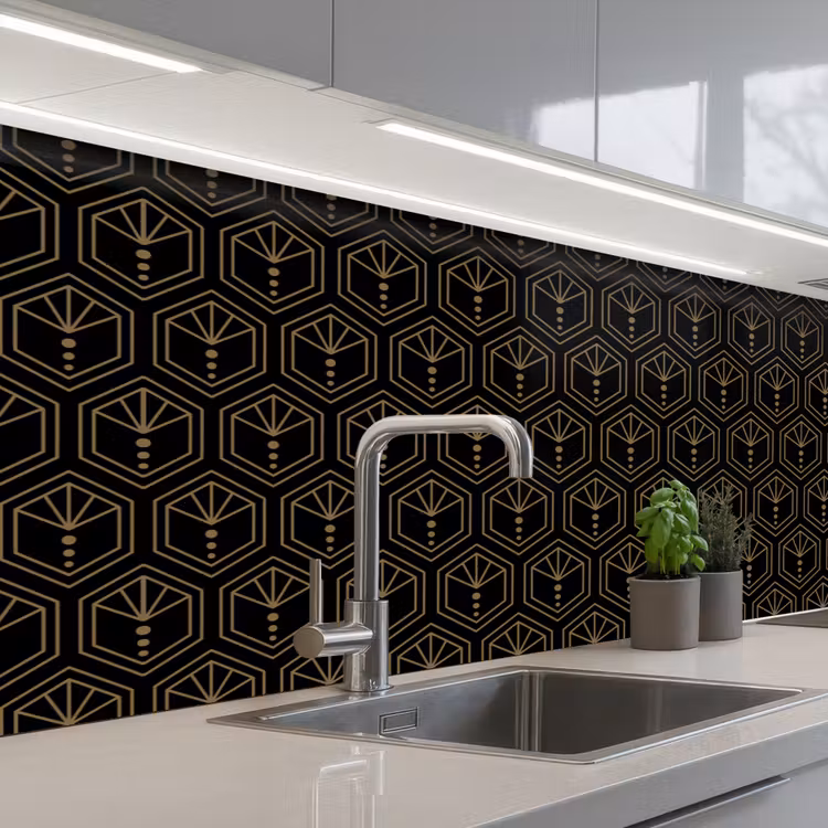 Schienale cucina - Sunburst - Nero - Oro - Puntini — 2