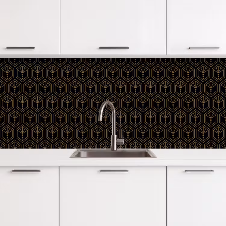 Schienale cucina - Sunburst - Nero - Oro - Puntini — 4