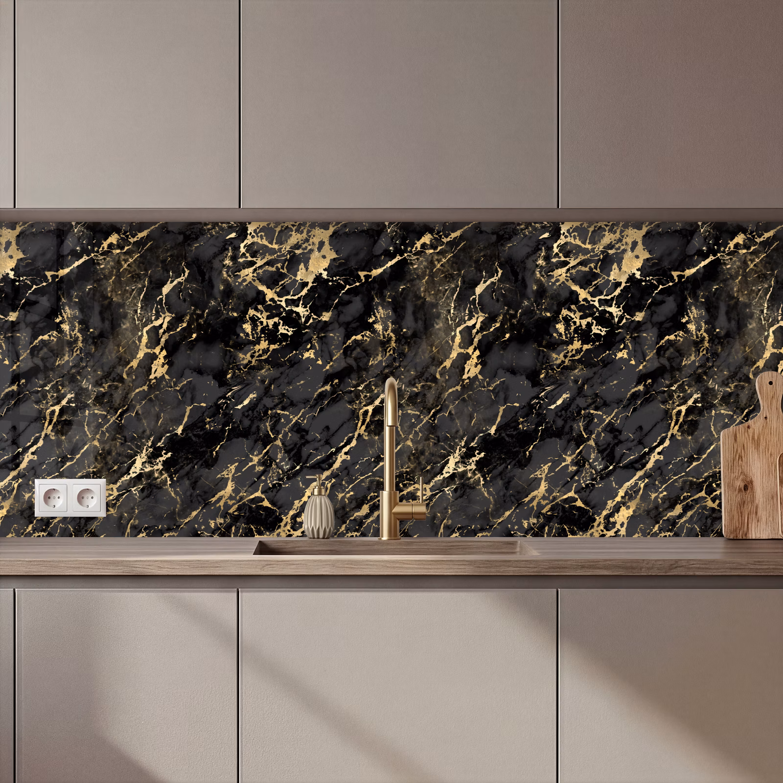 Schienale cucina - Marmo - Nero - Struttura oro — 1