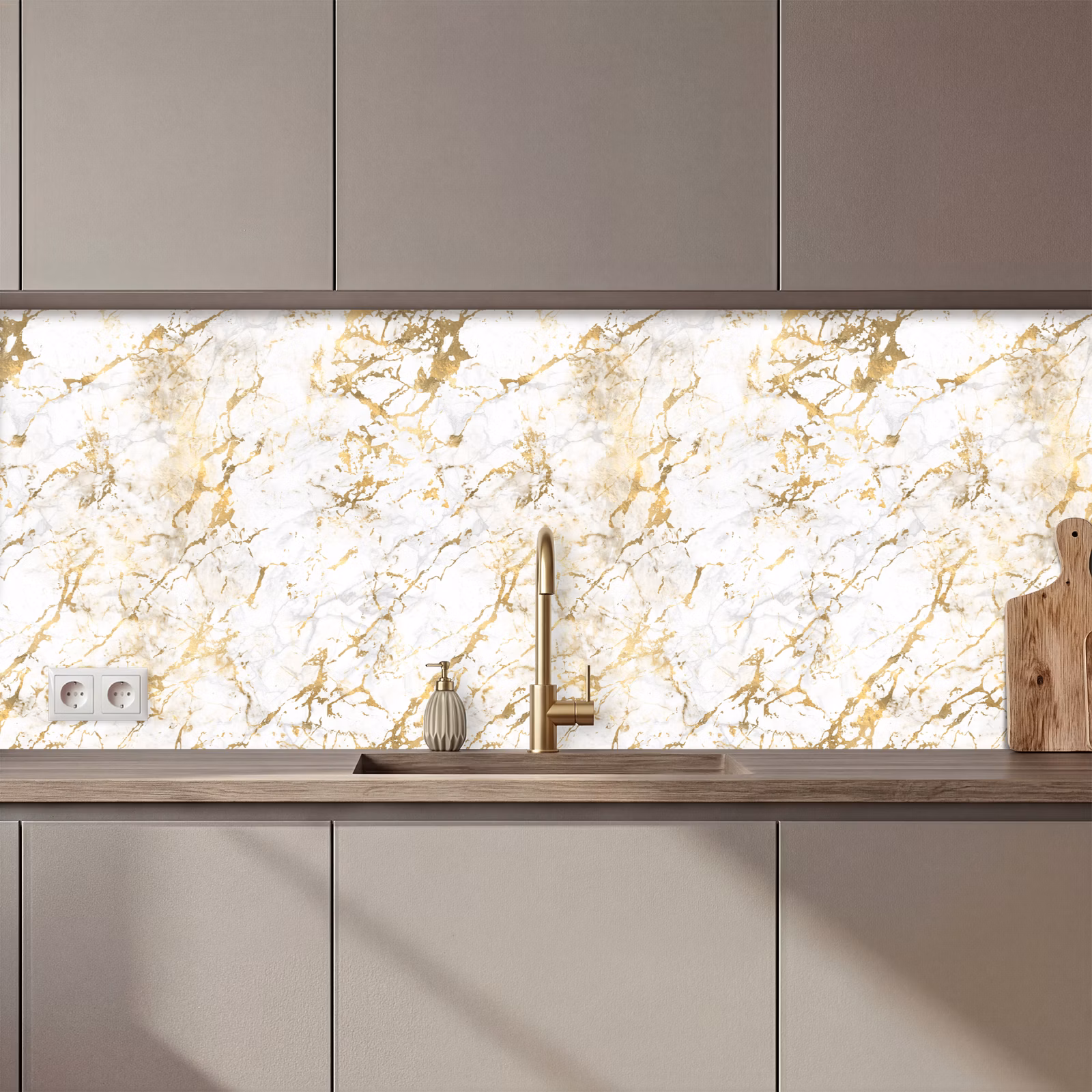 Schienale cucina - Spruzzi d'oro - Bianco - Marmo — 1