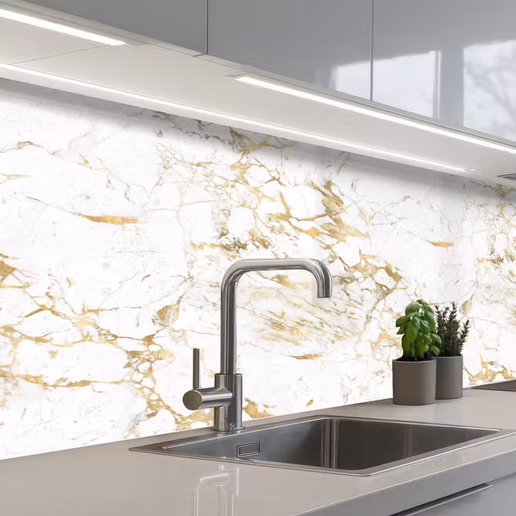 Schienale cucina - Bianco - Marmo - Lusso - Oro — 2