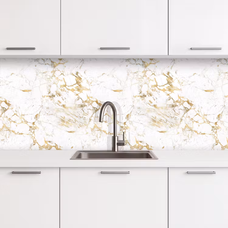 Schienale cucina - Bianco - Marmo - Lusso - Oro — 4