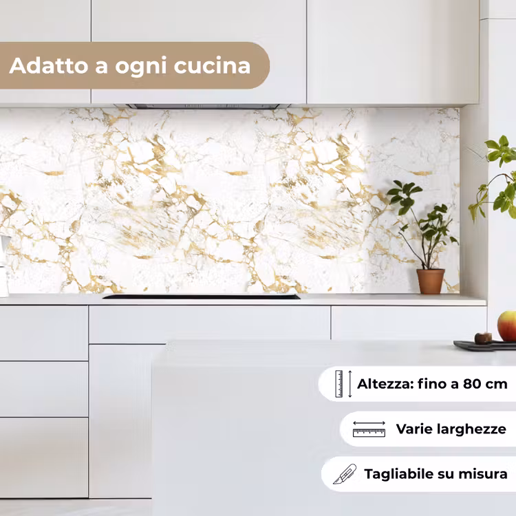 Schienale cucina - Bianco - Marmo - Lusso - Oro — 7
