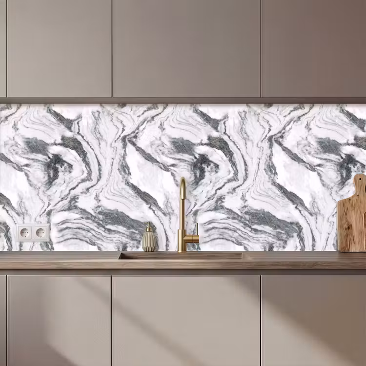 Schienale cucina - Bianco - Marmo - Ondulato - Grafite — 1