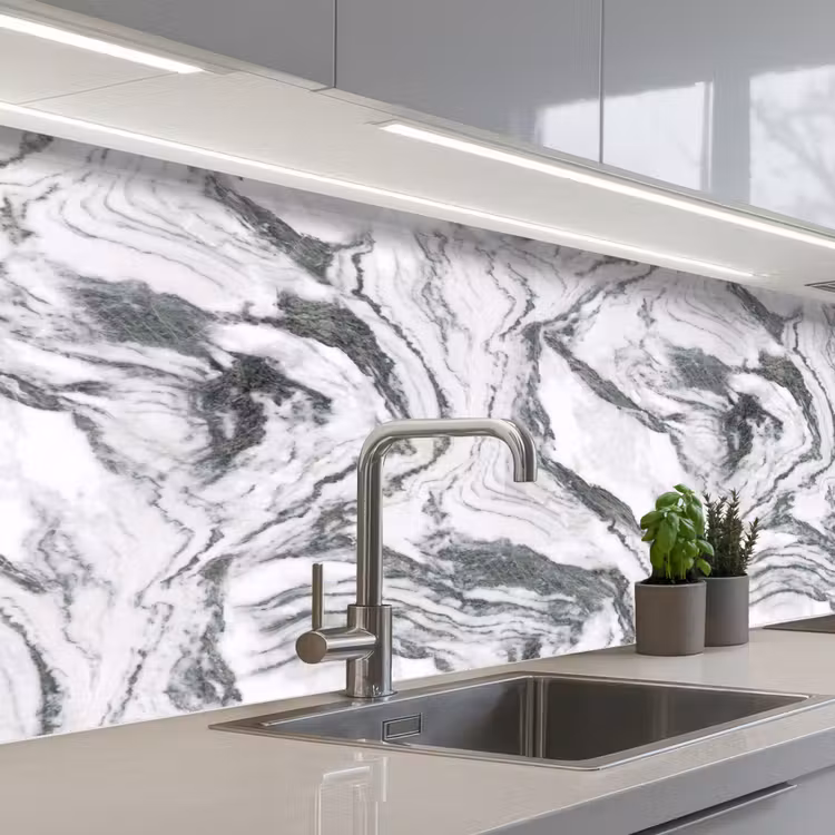 Schienale cucina - Bianco - Marmo - Ondulato - Grafite — 2