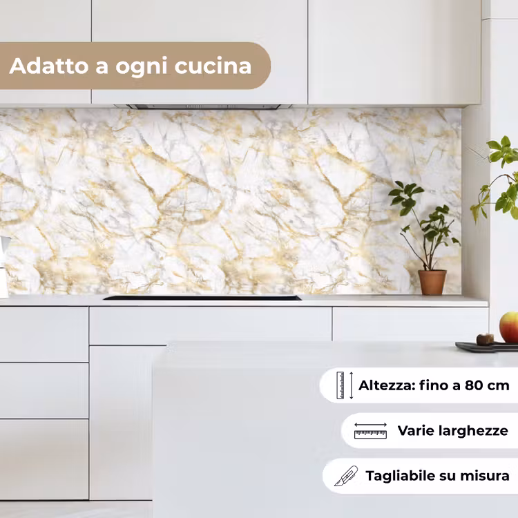 Schienale cucina - Marmo - Bianco - Espressivo - Accenti dorati — 7