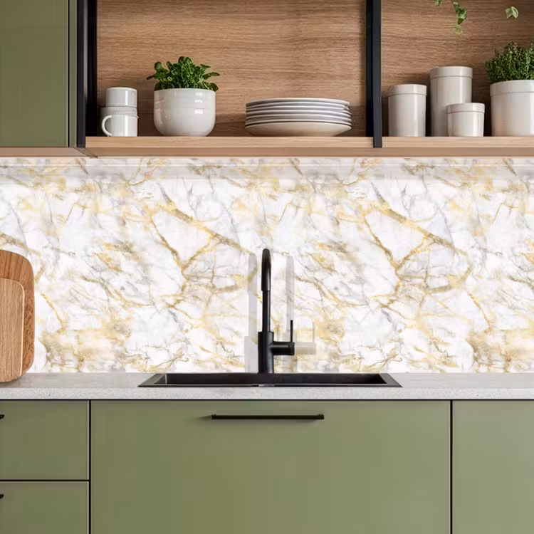 Schienale cucina - Marmo - Bianco - Espressivo - Accenti dorati — 8