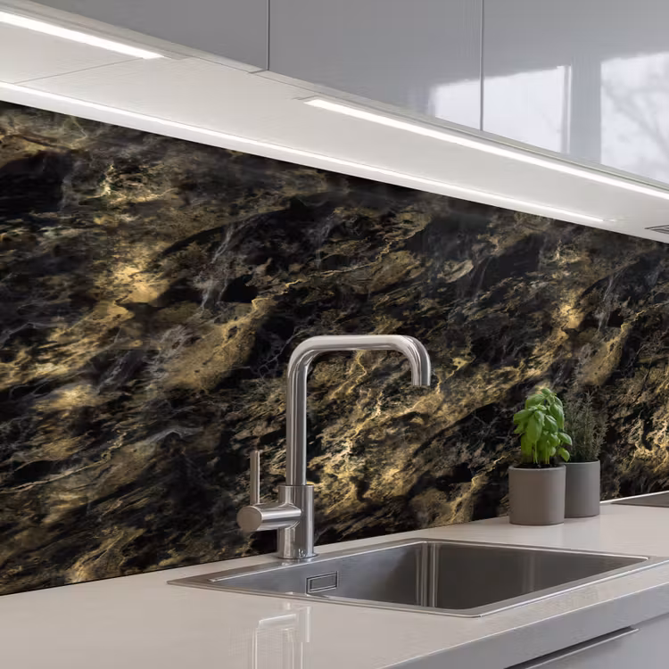 Schienale cucina - Marmo - Nero - Oro — 2