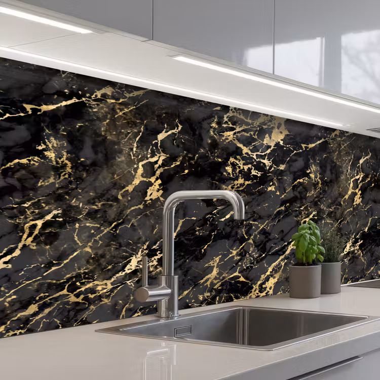 Schienale cucina - Marmo - Nero - Struttura oro — 2