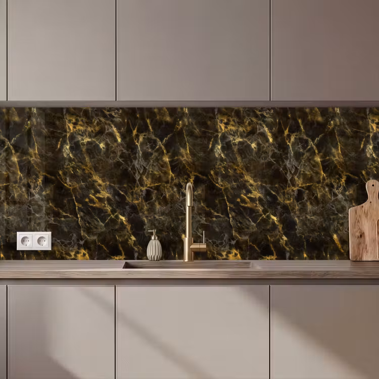 Schienale cucina - Nero - Marmo - Oro — 1