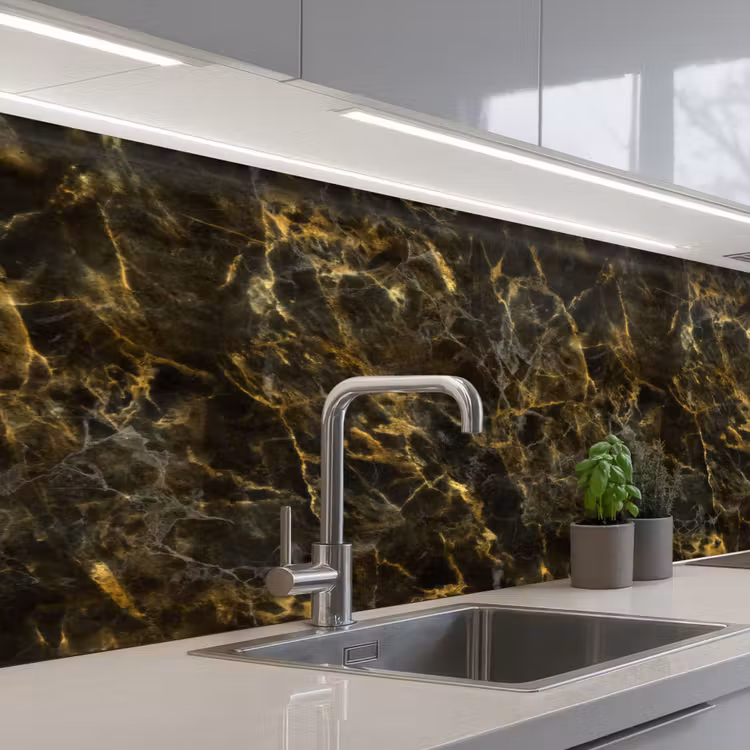 Schienale cucina - Nero - Marmo - Oro — 2