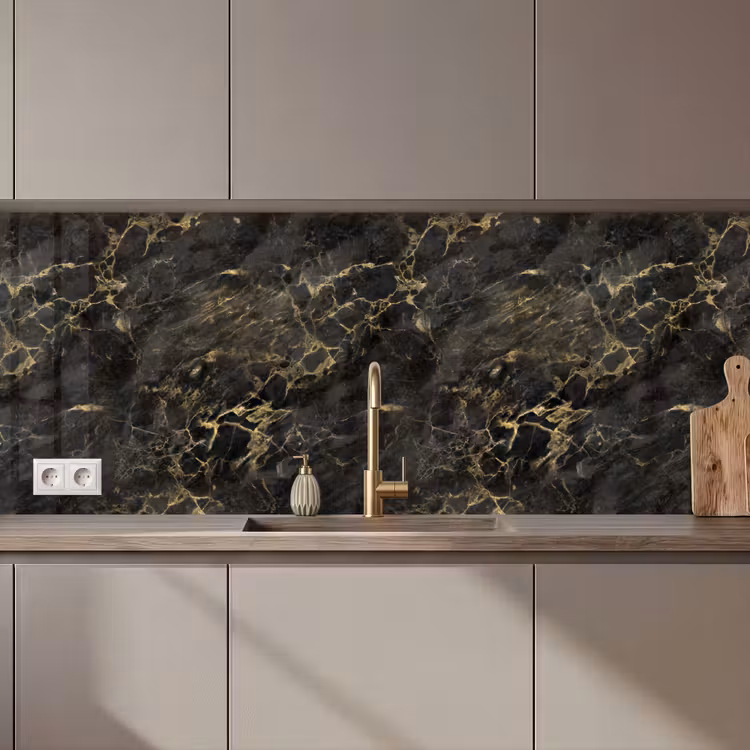 Schienale cucina - Nero - Marmo - Oro - Nerf — 1