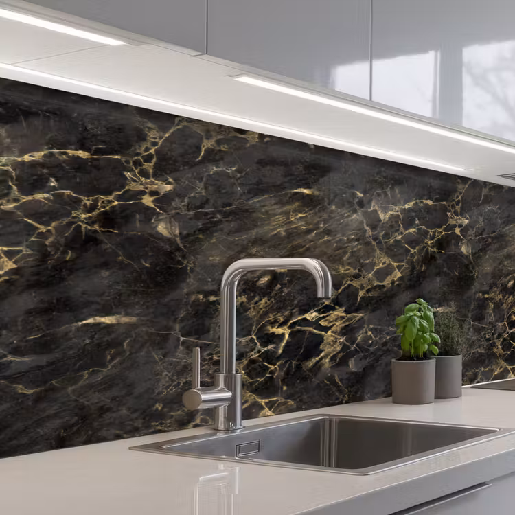 Schienale cucina - Nero - Marmo - Oro - Nerf — 2