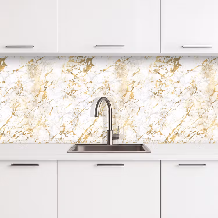 Schienale cucina - Spruzzi d'oro - Bianco - Marmo — 4
