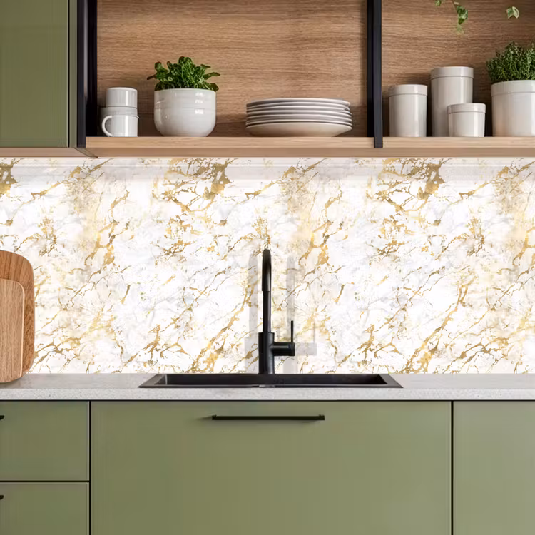 Schienale cucina - Spruzzi d'oro - Bianco - Marmo — 8