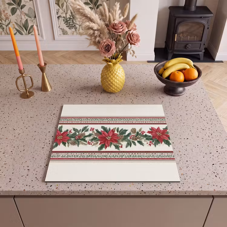 Protezione piano induzione - Striscia di Natale - Poinsettia - Rosso - Verde — 3