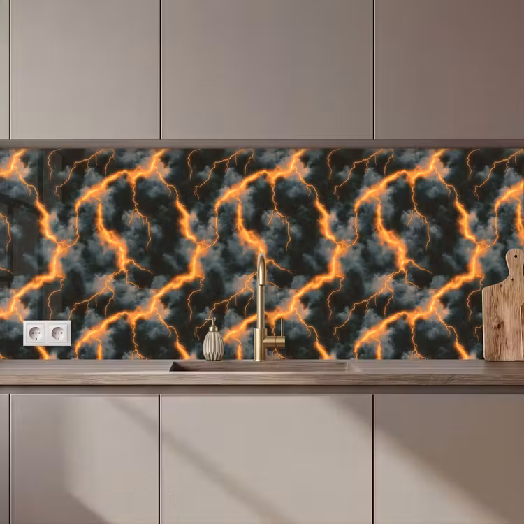 Schienale cucina - Arancione - Fulmini - Nuvole — 1