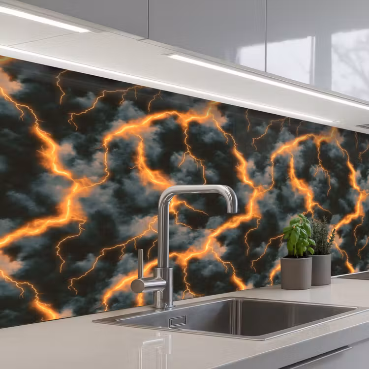 Schienale cucina - Arancione - Fulmini - Nuvole — 2