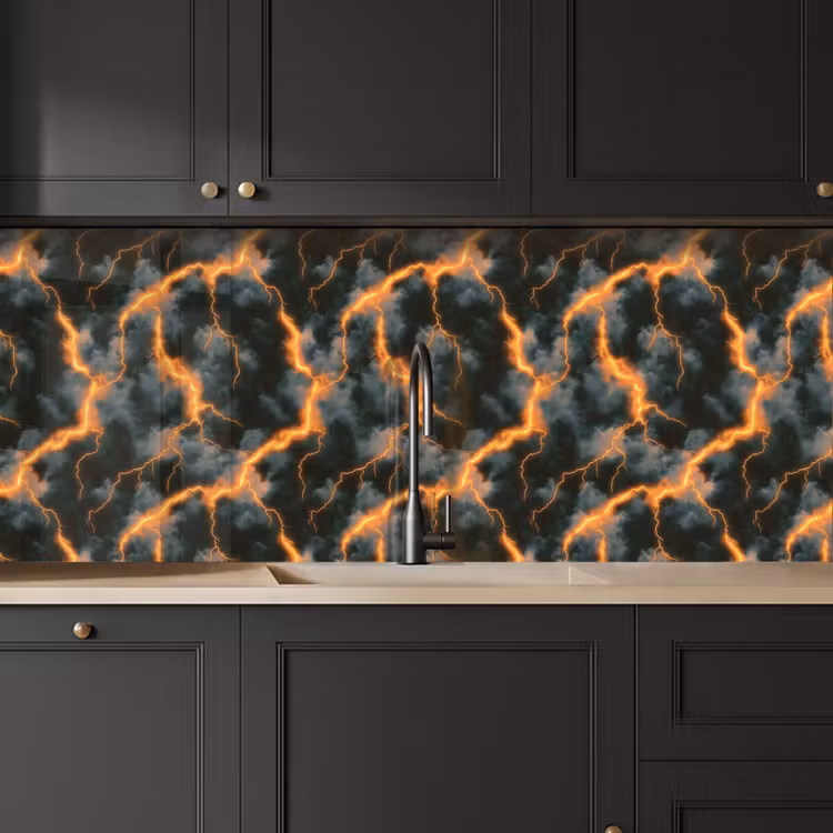 Schienale cucina - Arancione - Fulmini - Nuvole — 6