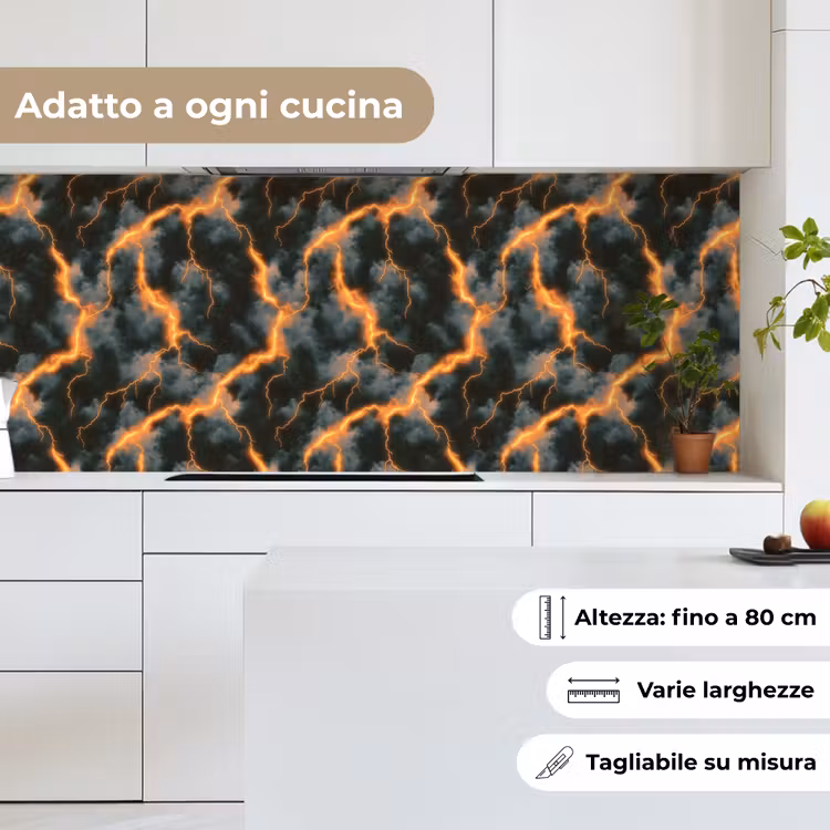 Schienale cucina - Arancione - Fulmini - Nuvole — 7