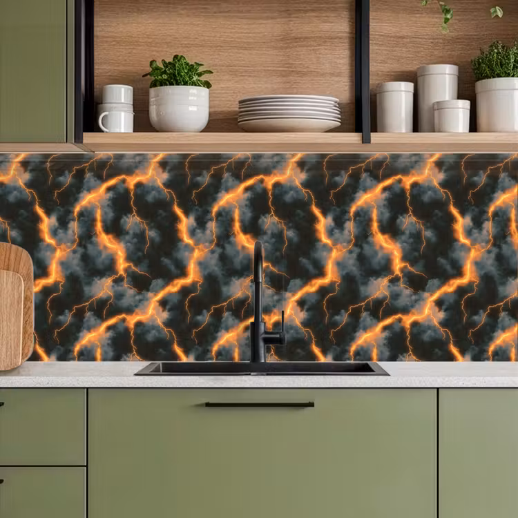 Schienale cucina - Arancione - Fulmini - Nuvole — 8