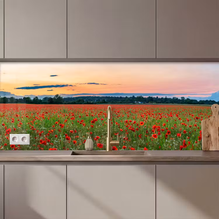 Schienale cucina - Papaveri - Paesaggio - Rosso - Fiori — 1