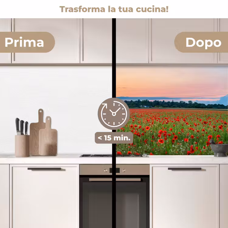 Schienale cucina - Papaveri - Paesaggio - Rosso - Fiori — 3