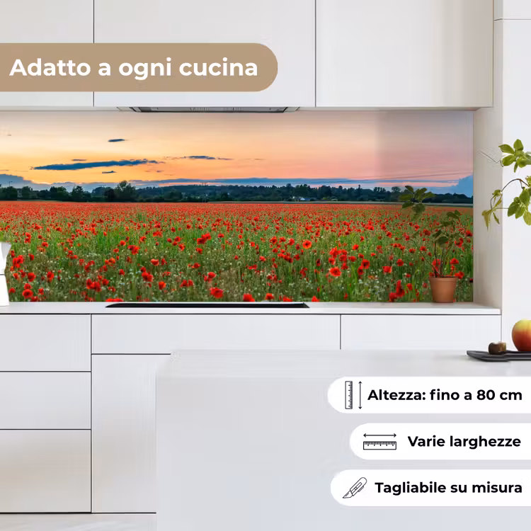 Schienale cucina - Papaveri - Paesaggio - Rosso - Fiori — 7