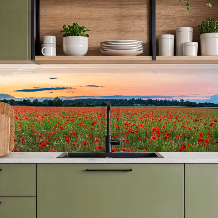 Schienale cucina - Papaveri - Paesaggio - Rosso - Fiori — 8