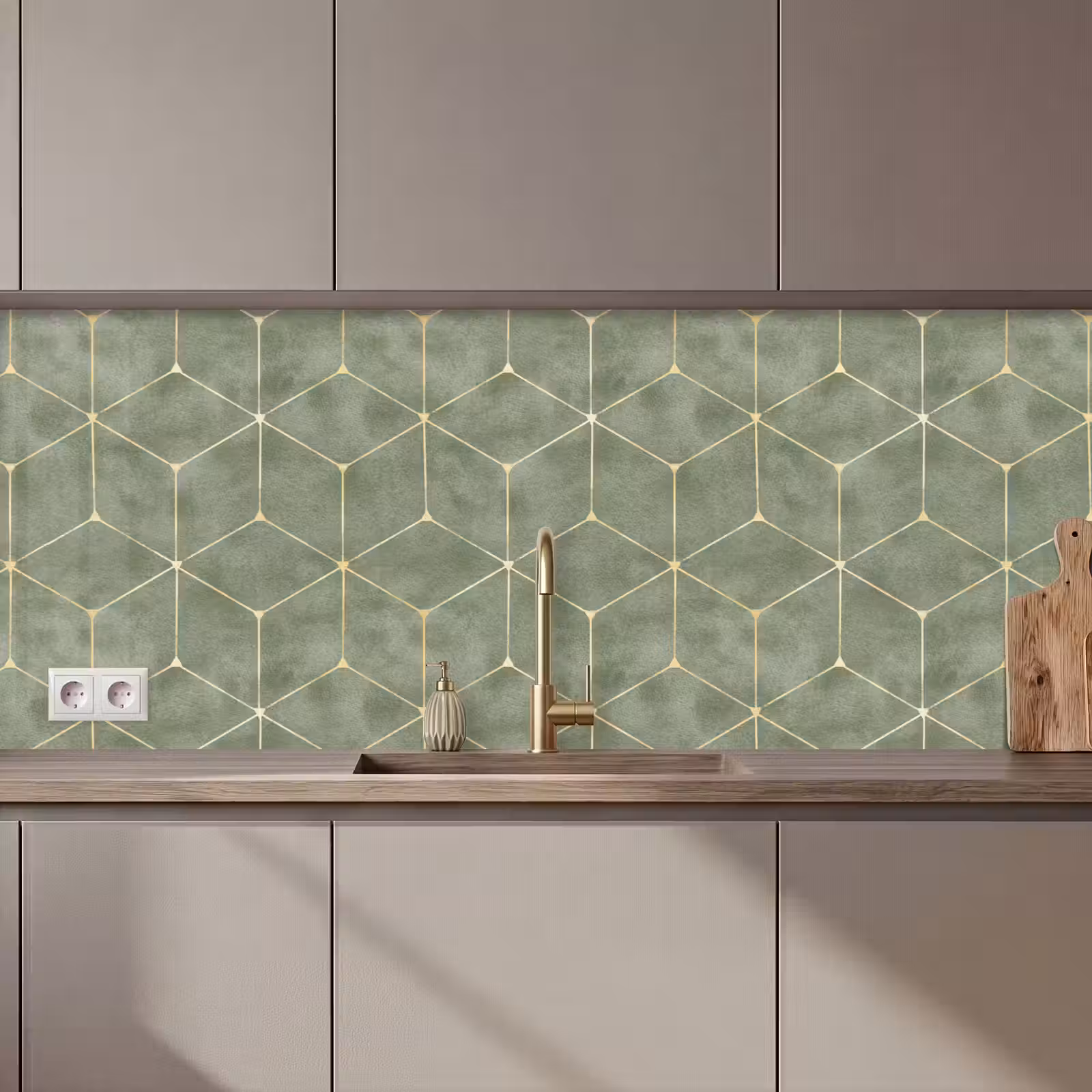 Schienale cucina - Sottile - Geometrico - Oro - Verde — 1