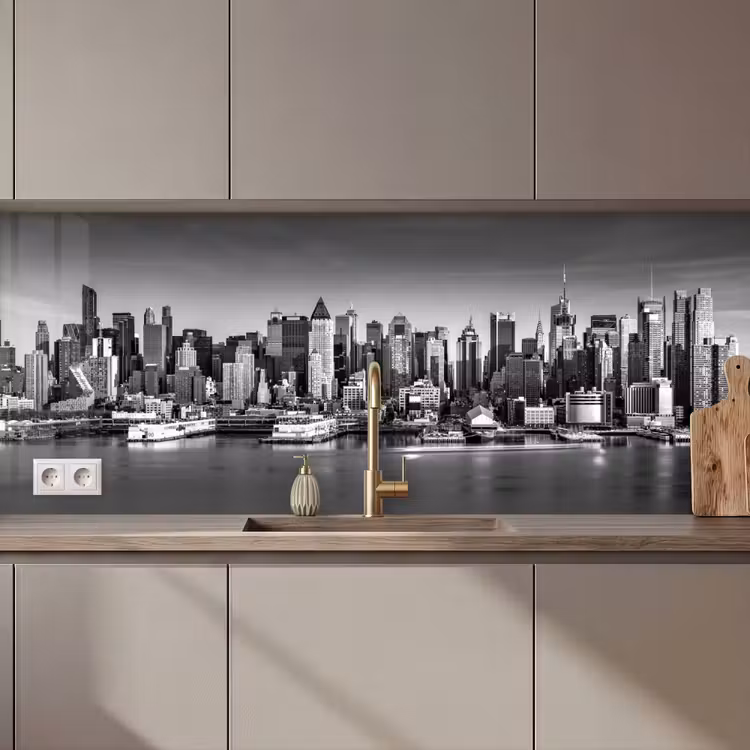 Schienale cucina - Skyline - Città - Grattacieli - Nero - Bianco — 1