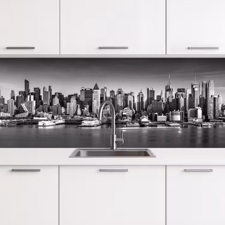 Schienale cucina - Skyline - Città - Grattacieli - Nero - Bianco — 4