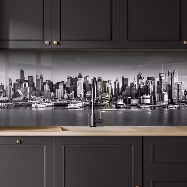 Schienale cucina - Skyline - Città - Grattacieli - Nero - Bianco — 6