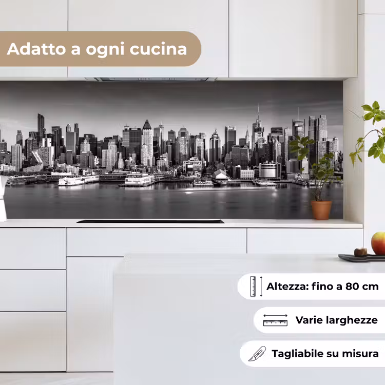 Schienale cucina - Skyline - Città - Grattacieli - Nero - Bianco — 7
