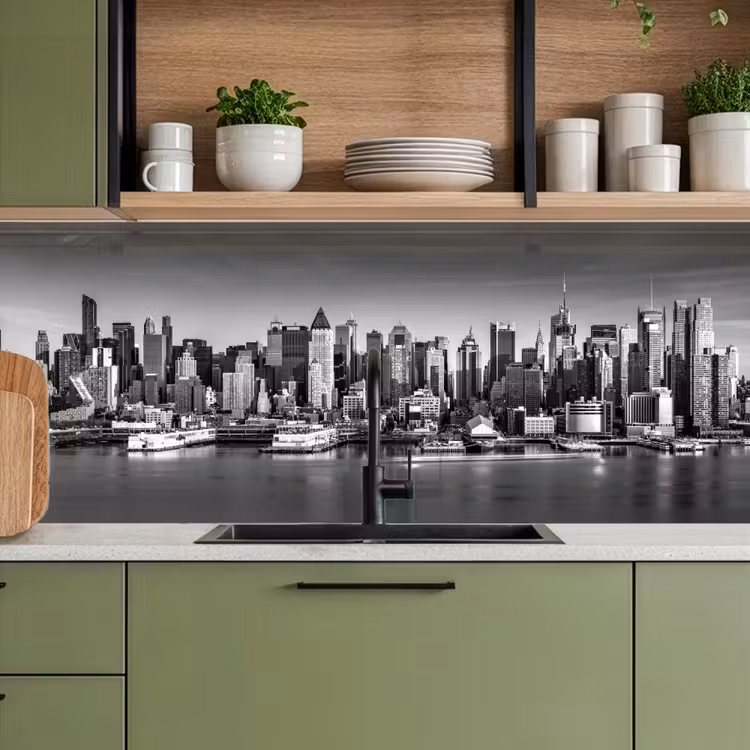 Schienale cucina - Skyline - Città - Grattacieli - Nero - Bianco — 8
