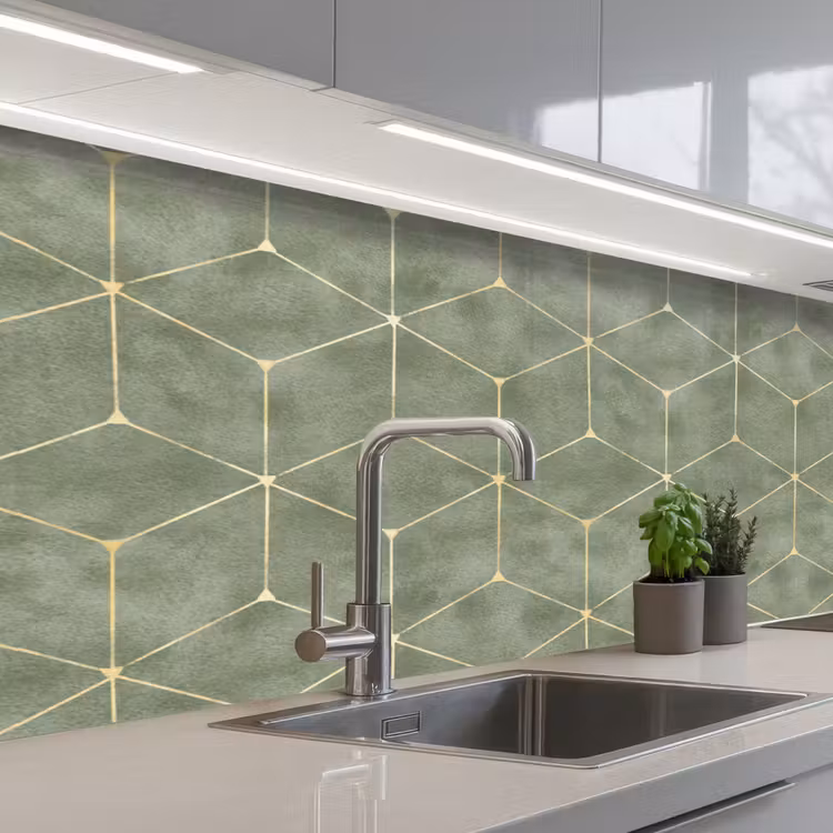 Schienale cucina - Sottile - Geometrico - Oro - Verde — 2