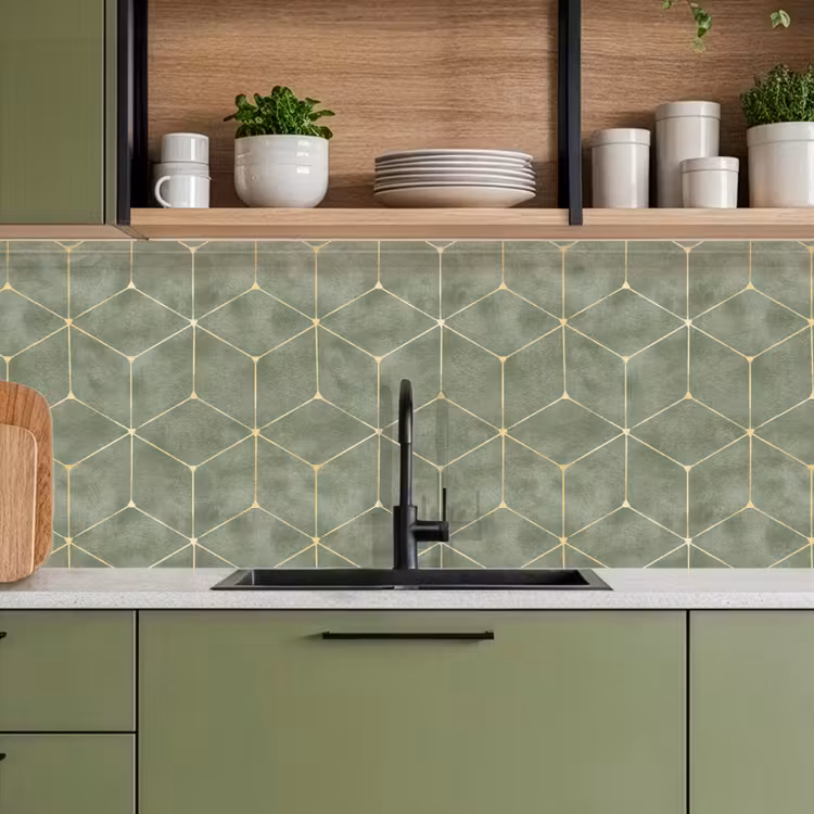 Schienale cucina - Sottile - Geometrico - Oro - Verde — 8