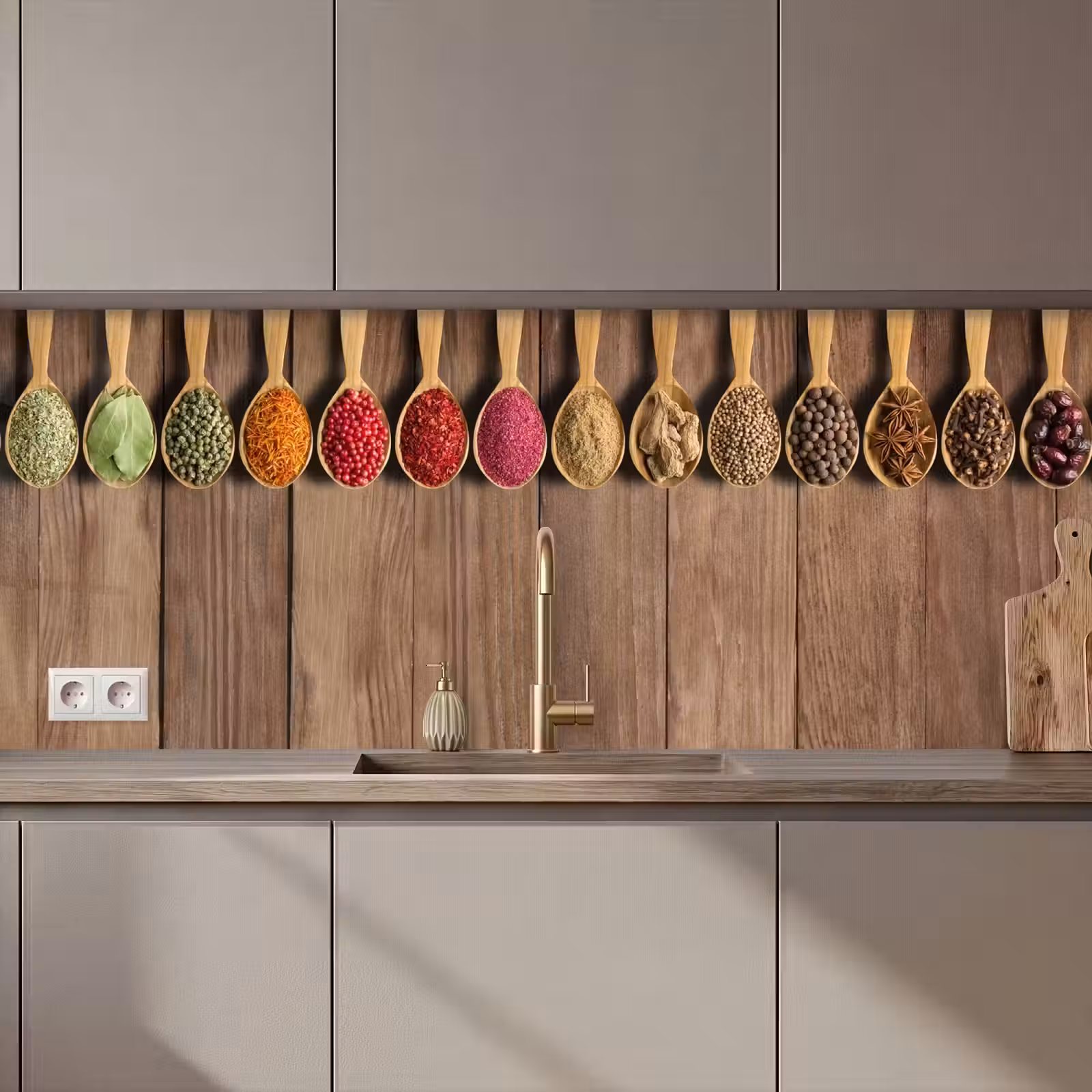 Schienale cucina - Cucchiai - Erbe - Legno — 1