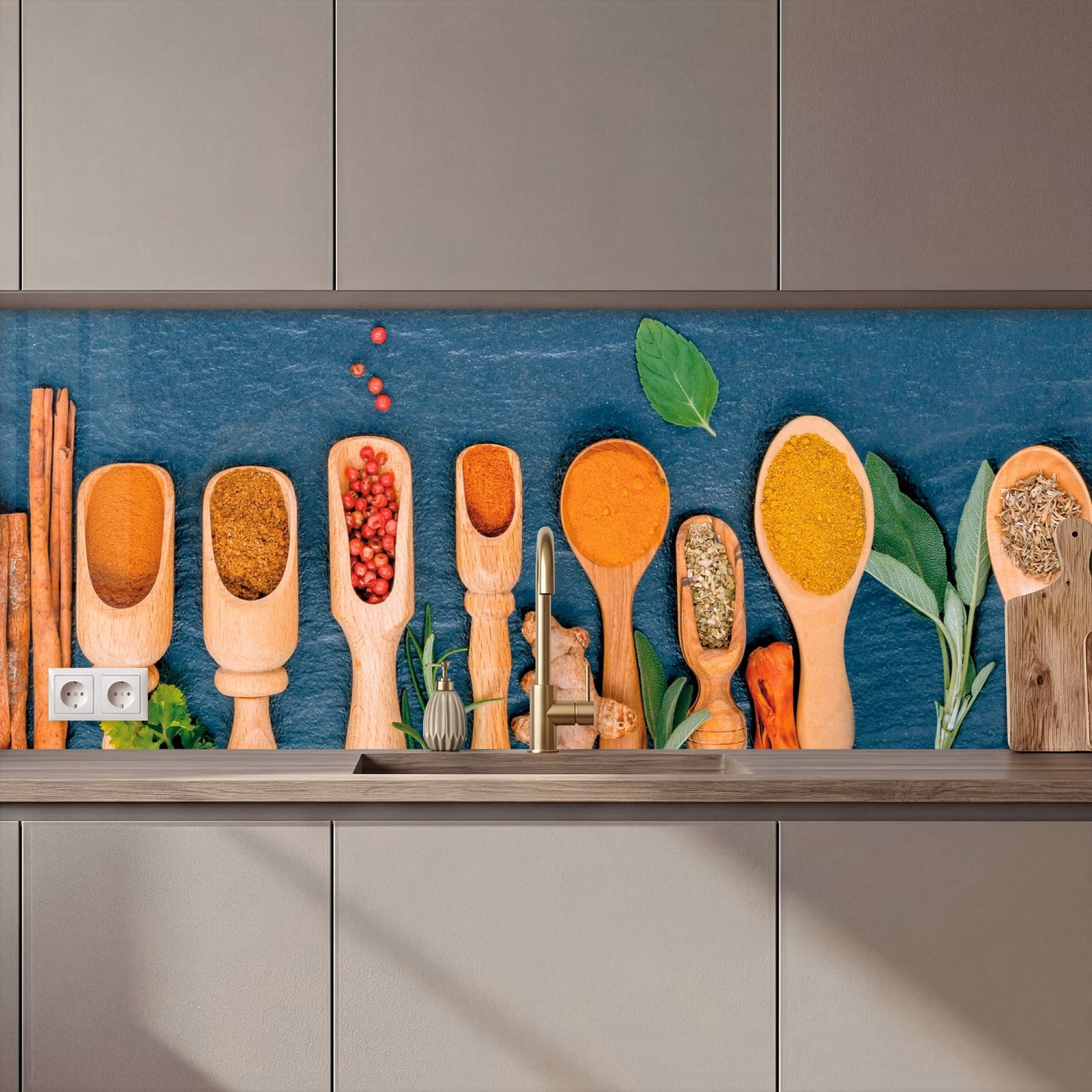 Schienale cucina - Cucchiai - Legno - Erbe - Spezie — 1