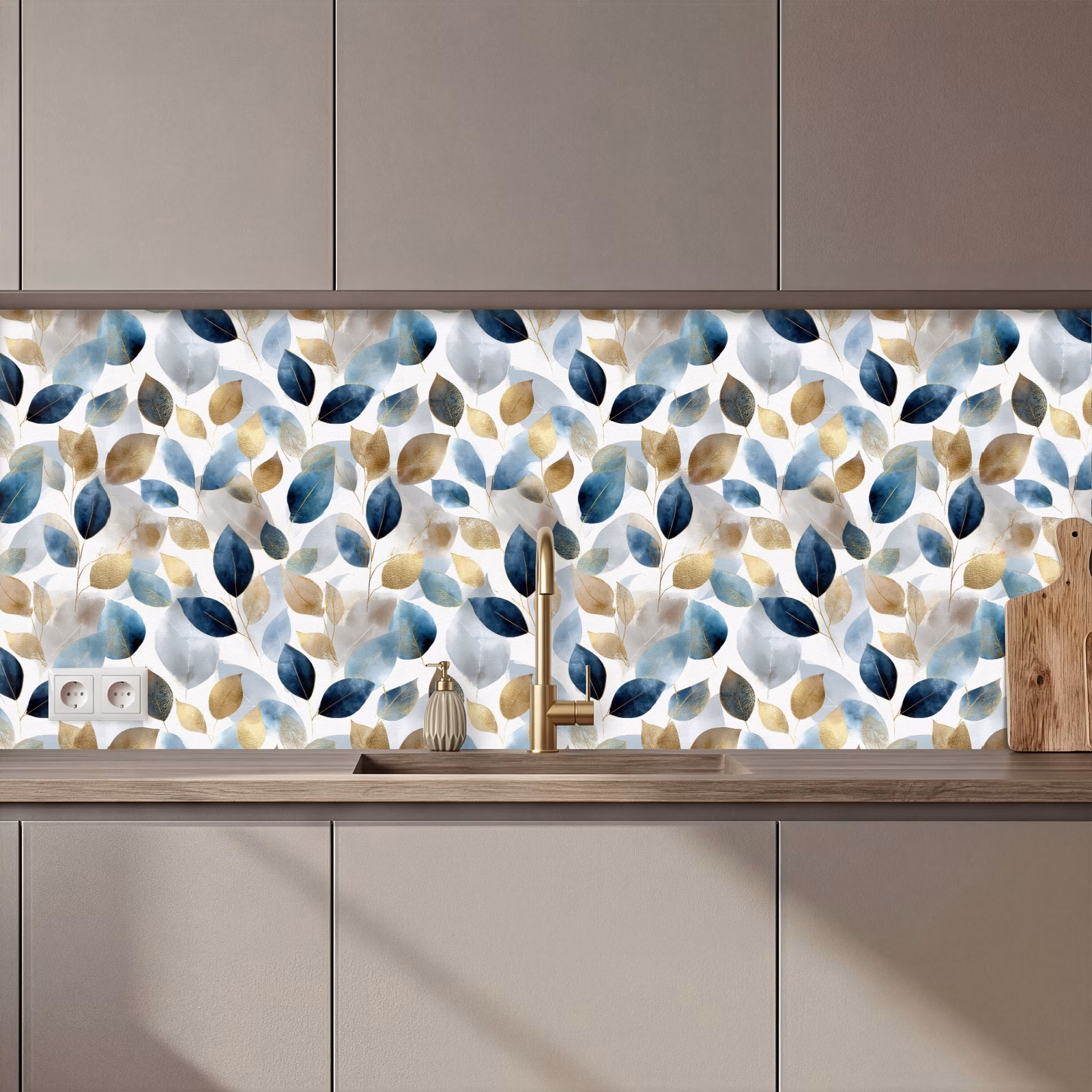 Schienale cucina - Foglia - Mix - Acquerello - Oro — 1
