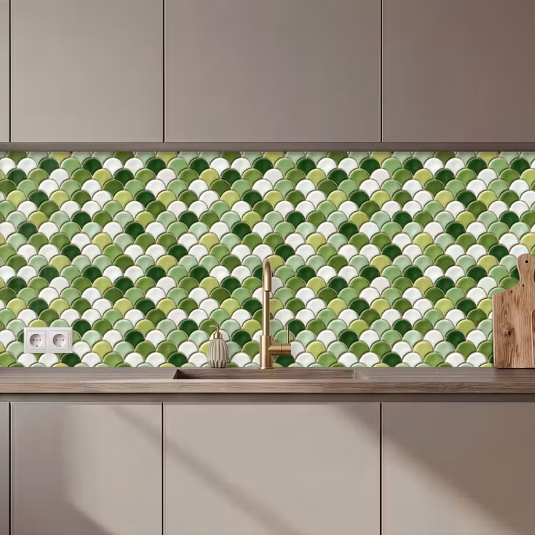 Schienale cucina - Ceramica - Struttura - Verde - Bianco — 1