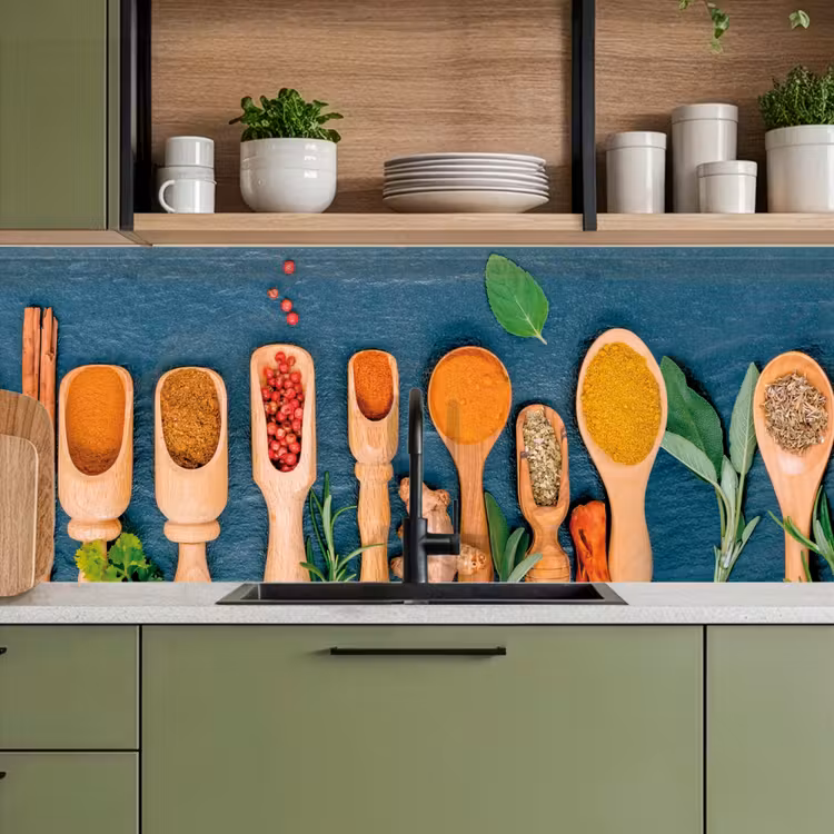 Schienale cucina - Cucchiai - Legno - Erbe - Spezie — 8