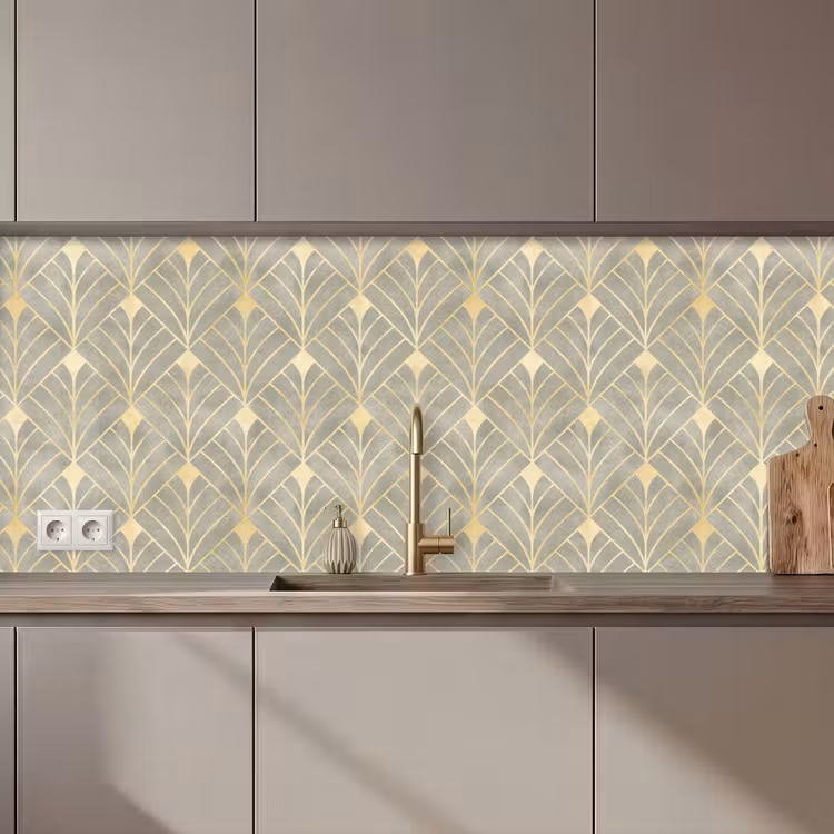 Schienale cucina - Elegante - Simbolo - Oro - Grigio-verde — 1