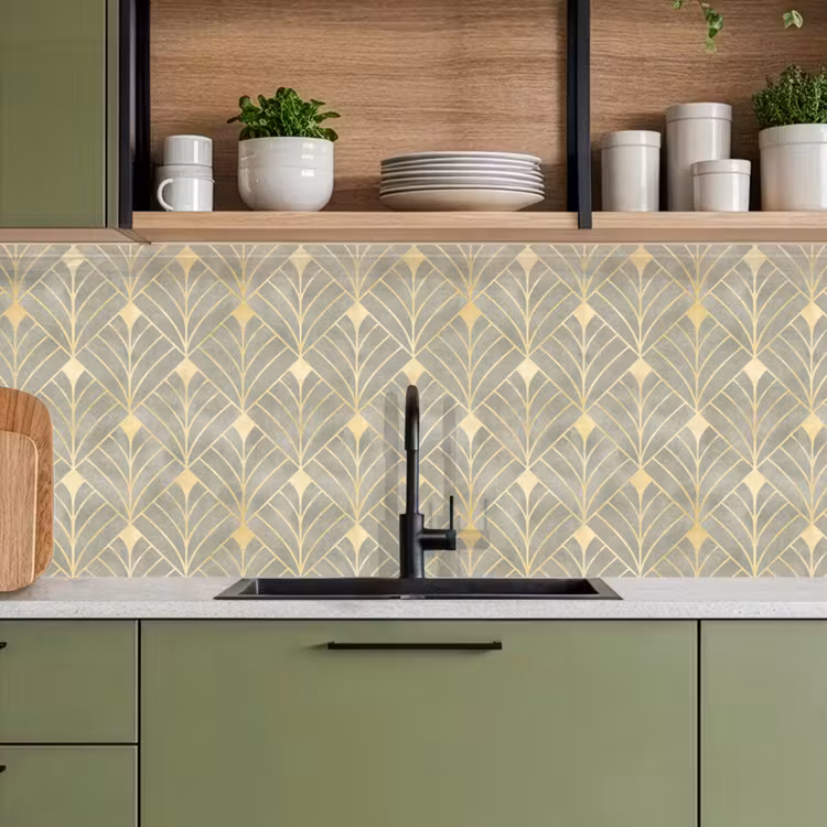 Schienale cucina - Elegante - Simbolo - Oro - Grigio-verde — 8