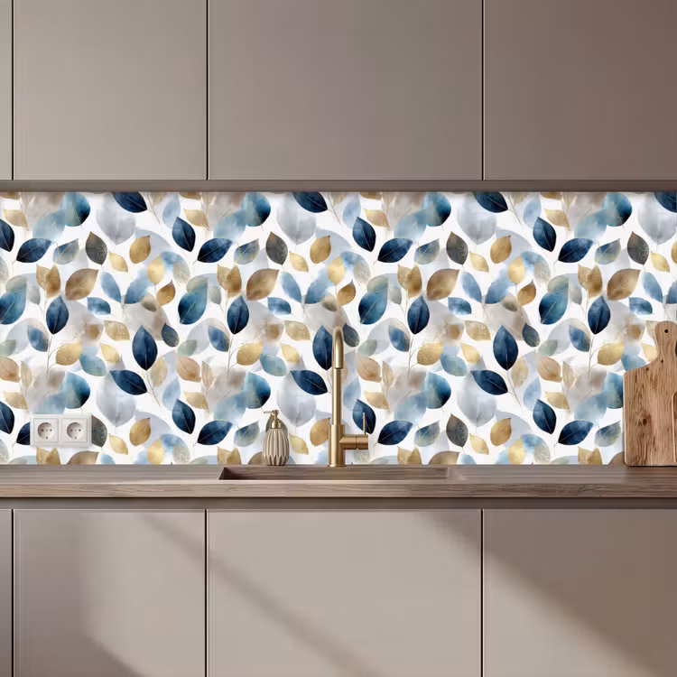 Schienale cucina - Foglia - Mix - Acquerello - Oro — 1
